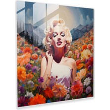 Popcasso Marilyn Monroe Çiçek Tarlası Temperli Cam Tablo - Modern Sanat ve Canlı Çiçekler ile Dekoratif Tasarım