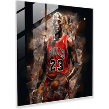 Popcasso Michael Jordan Cam Tablo - Modern Dijital Kolaj - Basketbol Temalı Duvar Tablosu