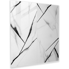 Popcasso Minimalist Siyah ve Beyaz Mermer Cam Tablo - Modern Duvar Dekorasyonu Cam Tablo