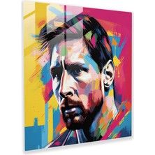 Popcasso Lionel Messi Cam Tablo - Pop Art Tarzı Tasarım - Futbol Temalı Duvar Dekorasyonu Canlı Renkler