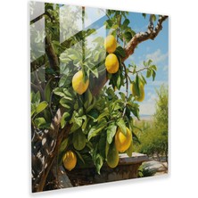 Popcasso Canlı Limon Ağacı Temperli Cam Tablo - Tam Çiçek Açmış Limon Ağacı Temalı Dekoratif Parça