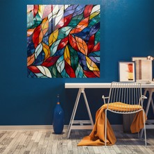 Popcasso Canlı Yapraklar Temperli Cam Tablo - Modern Sanat Geometrik Mozaik Renkli Yapraklar