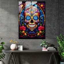 Popcasso Şeker Kafalı Los Muertos Temalı Cam Tablo Sanatı - Duvar Süslemesi