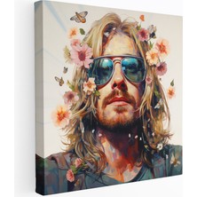 Popcasso Kurt Cobain Gerçeküstü Cam Tablo - Çiçekler Içinde Kurt Cobain Temalı Duvar Tablosu