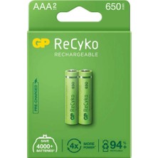 My Best Store Gp Recyko 650MAH Aaa Şarj Edilebilir Ince Kalem Pil 2'li Paket
