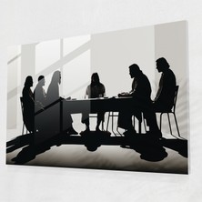 Popcasso Isa'nın Son Akşam Yemeği Temperli Cam Tablo - Minimalist Sanat Monokrom Renk Şeması ile Sakin Bir Atmosfer