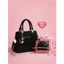 Westbag Kadın Butterfly El ve Omuz Çantası Kol Çantası Charm Detaylı ve Dokulu Cüzdan Seti Anneler Günü Hediyelik