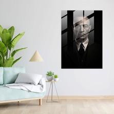 Popcasso Modern Cam Tablo Oppenheimer Portresi Siyah Beyaz Tasarım