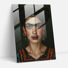 Popcasso Frida Kahlo Tarzı Cam Duvar Tablosu - Modern Sanat Eserleri ile Dekoratif Cam Tablo