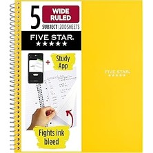 SHC4200 Five Spiral Defter, 5 Konu, Geniş Çizgili Kağıt, Mürekkep Kanamasıyla Mücadele, Suya Dayanıklı