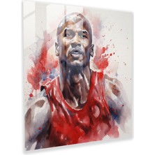 Popcasso Michael Jordan Portre Cam Tablo - Suluboya Stili - Modern Sanat Duvar Dekoru