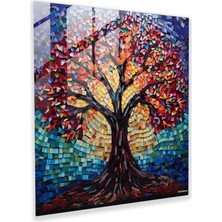 Popcasso Mosaik Yaşam Ağacı Temperli Cam Tablo - Modern Sanat Duvar Dekorasyonu