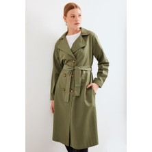 5853 Kruvaze Yaka Trençkot - Haki