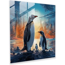 Popcasso Penguen Şehir Manzarası Temperli Cam Tablo