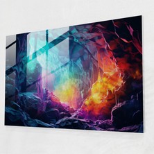 Popcasso Paleolitik Neon Sanat Cam Tablosu - Mezolitik Temalı Cam Duvar Tablosu Retro Esintili Tasarım