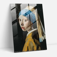Popcasso Incili Küpeli Kadın Temperli Cam Tablo - Johannes Vermeer Esintisi ile Duvar Dekorasyonu