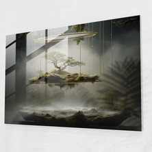 Popcasso Sürrealist Modern Sanat ile Zen Bahçesi Cam Duvar Tablosu - Rüyalar Diyarı Temalı Dekoratif Cam Tablo
