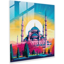 Popcasso Renkli Mavi Cam Tablo - Ev Dekorasyonu Için Pop Sanat Temalı Duvar Tablosu