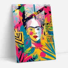 Popcasso Frida Kahlo Tarzı Modern Sanat Cam Tablo - Eserler ile Süslenmiş Duvar Tasarımı