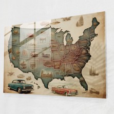 Popcasso Amerika Birleşik Devletleri Haritası Vintage Temperli Cam Tablo - Modern Sanatın Klasik Yansımaları