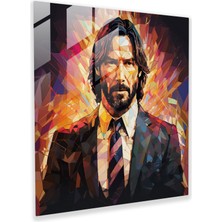 Popcasso Geometrik Dijital Illüstrasyon Cam Tablo - John Wick Temalı Ev Dekorasyonu