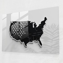 Popcasso Amerika Birleşik Devletleri Haritası Cam Duvar Tablosu - Minimalist Tasarım ile Şık Bir Harita Görseli