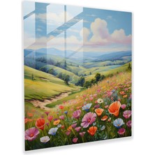 Popcasso Pastel Renkli Yabani Çiçekler Cam Tablo - Modern Sanat Temalı Pastel Çayırlar