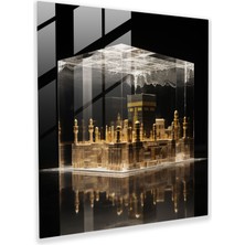 Popcasso Kapsayıcı Kaaba 3D Temperli Cam Tablo - Kaaba Görsel Dalış Cam Duvar Tablosu
