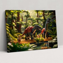 Popcasso LEGO Dinozor Temalı Temperli Cam Tablo - Tarihöncesi Manzara Tasarımı