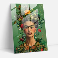 Popcasso Frida Kahlo Tarzı Modern Sanat Cam Tablo - Portre Tasarımı ile Yapılmış Kadın Figürü