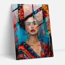 Popcasso Frida Kahlo Tarzı Temperli Cam Tablo - Modern Sanat Eserleri
