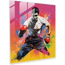 Popcasso Muhammed Ali Tasarımlı Pop Art Cam Tablo - Andy Warhol Temalı Dekoratif Öğeler