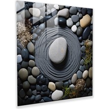 Popcasso Kayalık Bahçe Cam Tablo - Zen Modern Sanat Temalı Temperli Cam Tablo
