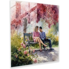 Popcasso Romantik Suluboya Cam Tablo Çiçek Desenli Duvar Süsü