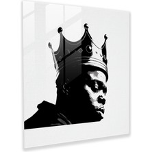 Popcasso Minimalist Siyah Beyaz Cam Tablo - Notorious Big Temalı Duvar Tablosu