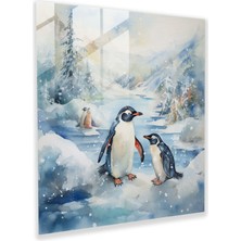 Popcasso Sevimli Sulu Boya Penguen Temperli Cam Tablo - Modern Sanat Tabloları