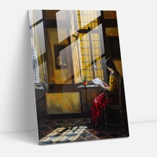 Popcasso Johannes Vermeer Temalı Cam Duvar Tablosu - Zarif Iç Mekan Manzarası ile Modern Sanat Dokunuşu