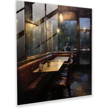 Popcasso Nighthawks Izlenimci Temalı Cam Tablo - Diner Manzarası Ile Dekoratif Temperli Cam Tablo