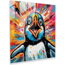 Popcasso Canlı Renkli Pop Art Penguen Temperli Cam Tablo - Penguen Görsel Elemanlar Pop Kültür Teması