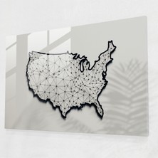 Popcasso Amerika Birleşik Devletleri Cam Duvar Tablosu - Amerika Birleşik Devletleri Haritası Modern Cam Tablo