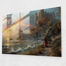 Popcasso Deniz Kıyısındaki Kale Cam Tablo Pre-Raphaelite Kardeşlik Teması ile Modern Sanat Görseli