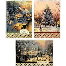 SHC4200 Hallmark Thomas Kinkade Noel Kartı Çeşitleri, Karlı Sahneler (3 Tasarım, Zarflı 24 Kart)
