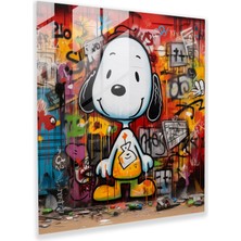 Popcasso Graffiti Snoopy Temalı Cam Tablo - Canlı Renklerle Snoopy Figürü ile Dekoratif Duvar Tablosu