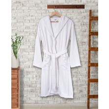 Ephemeris Pamuk Kapüşonlu Unisex Bornoz - Lara Beyaz