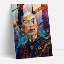 Popcasso Frida Kahlo Tarzı Temperli Cam Tablo - Canlı Arka Plan ile Frida Kahlo Eserleri