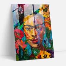 Popcasso Frida Kahlo Tarzı Temperli Cam Tablo - Eser Temalı Cam Tablo