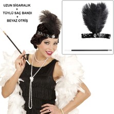 Asa Store Retro Charliston Beyaz Otrişli Aksesuar Seti – 2039LER 9039LAR Gatsby Kostüm Seti