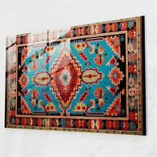 Popcasso Neşeli Türk Halı Desenli Temperli Cam Tablo - Canlı Renklerle Modern Sanat Tarzı