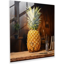 Popcasso Rustik Ananas Cam Tablo - Gerçekçi Yağlı Boya Ananas Temalı Cam Duvar Tablosu