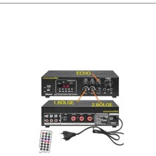 200W Hat Trafolu 2 Kanal(Bölge) Amfi (Iki Mikrofon Giriş / Bluetooth USB / Sd Kart / Mp3)